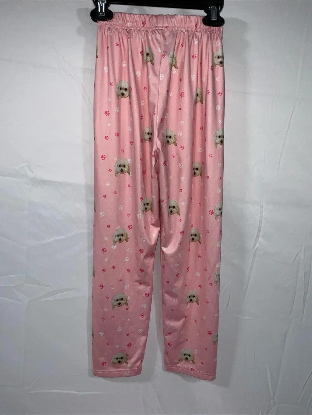 Girls Pink Puppy Print Satin Pajama Set Size 8–9 Years Long Sleeve Matching PJs